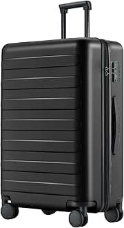 Medium Checked Luggage 26 Inch, Checking In Luggage with Smooth Spinner Wheels, Lightweight, Hard Shell PC Suitcase, Lightweight Travel Luggage, TSA Approved (Black, Rhine Basic)