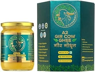 GirOrganic A2 Ghee 500ml - Pure Glass Bottle Ghee | 100% Gir Cow Ghee | Vedic Bilona Method | Grassfed, Cultured, Premium & Traditional Ghee | Immunity Booster | Gopal Ratna Award Winner 2023