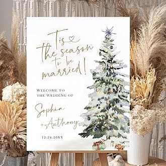 Personalized Christmas Welcome Wedding Sign, Modern Winter Wedding Bundle, Heart & Swashes, Minimalist Welcome Sign, Custom Welcome Sign Wedding Decorations For Ceremony