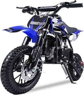 TOXOZERS Alien001 Mini Dirt Bike, 50CC 2-Stroke Kids Dirt Bike, EPA Approved Gas Powered with Front Fork and Rear Mono Shock, Up to 25 Mph, Weight Support Up to 130 LBS (Blue)
