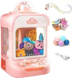 Mini Claw Machine for Kids, USB Claw Machine Arcade Game with Sound, Mini Plush Toys and Music, Christmas Party Birthday Toys Gifts for Kids, Girls, Boys (Pink Rabbit)