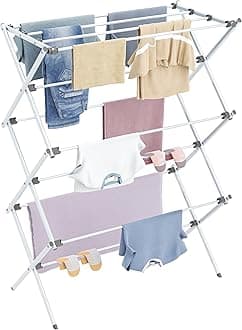 HOMIDEC Clothes Airer,3-Tier Foldable Clothes Drying Rack,Clothes Horse with 11 Thickened Poles Bearing Weight 20kg,Space Saving Clothes Dryer for Indoor Outdoor.White(73 * 37 * 115cm)
