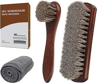 3-Piece 100% Horse Hair Shoe Brush Kit Premium Dauber Applicators Leather Care Cleaning Set with Polishing Brushes and Microfiber Cloth for Leather Suede Shoes Boots Bags Cars Cleaning Polishing
