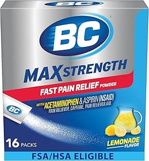 BC Max Strength Headache Relief Powder, Triple-Action Formula with Acetaminophen, Aspirin & Caffeine Eases Aches & Pains, Lemonade Flavor, 16 Count