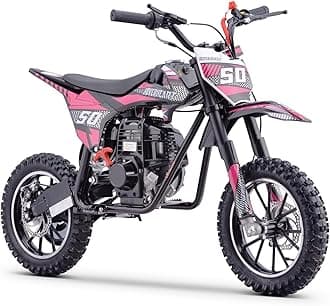 50cc Mini Dirt Bike, 4-Stroke Kids Gas Bike with Front Fork, Shock Absorber and Soft Seat Cushion, Max Load 165Lbs, Pull Start Cooperate Disc Brakes and Up to 25mph (Pink)