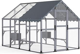 110" Large Catio Outdoor Cat Enclosure, Extra Large Outdoor Catio for Multiple Cats, 53.5ft² Big Wooden Walk-in Outside Cattery Cat Run with Weatherproof Full Cover, Grey (Grey)