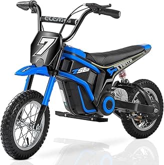 ELEMARA Electric Dirt Bike,350W Motorcycle for Kids with Tail Lights,Music & Bluetooth,15.5 mph & 150lb Max,Chain-Driven Motor, Twist-Grip Throttle & Hand-Operated Rear Brake,12" Air-Filled Tires-Navy
