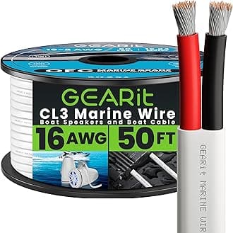 GearIT 16/2 Marine Wire (50 Feet) 16AWG Gauge - Tinned OFC Copper/Marine Grade Speaker Cable/Duplex / 2 Conductors - OFC Oxygen-Free Copper, White 50ft