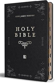KJV Holy Bible, Giant Print Thinline Large Format, Black Premium Imitation Leather with Ribbon Marker, Red Letter, and Thumb Index: King James ... Index (KJV Large Size Giant Print Editions)