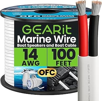 GearIT 14/2 Marine Wire (100 Feet) 14AWG Gauge - Tinned OFC Copper/Marine Grade Speaker Cable/Duplex / 2 Conductors - OFC Oxygen-Free Copper, White 100ft